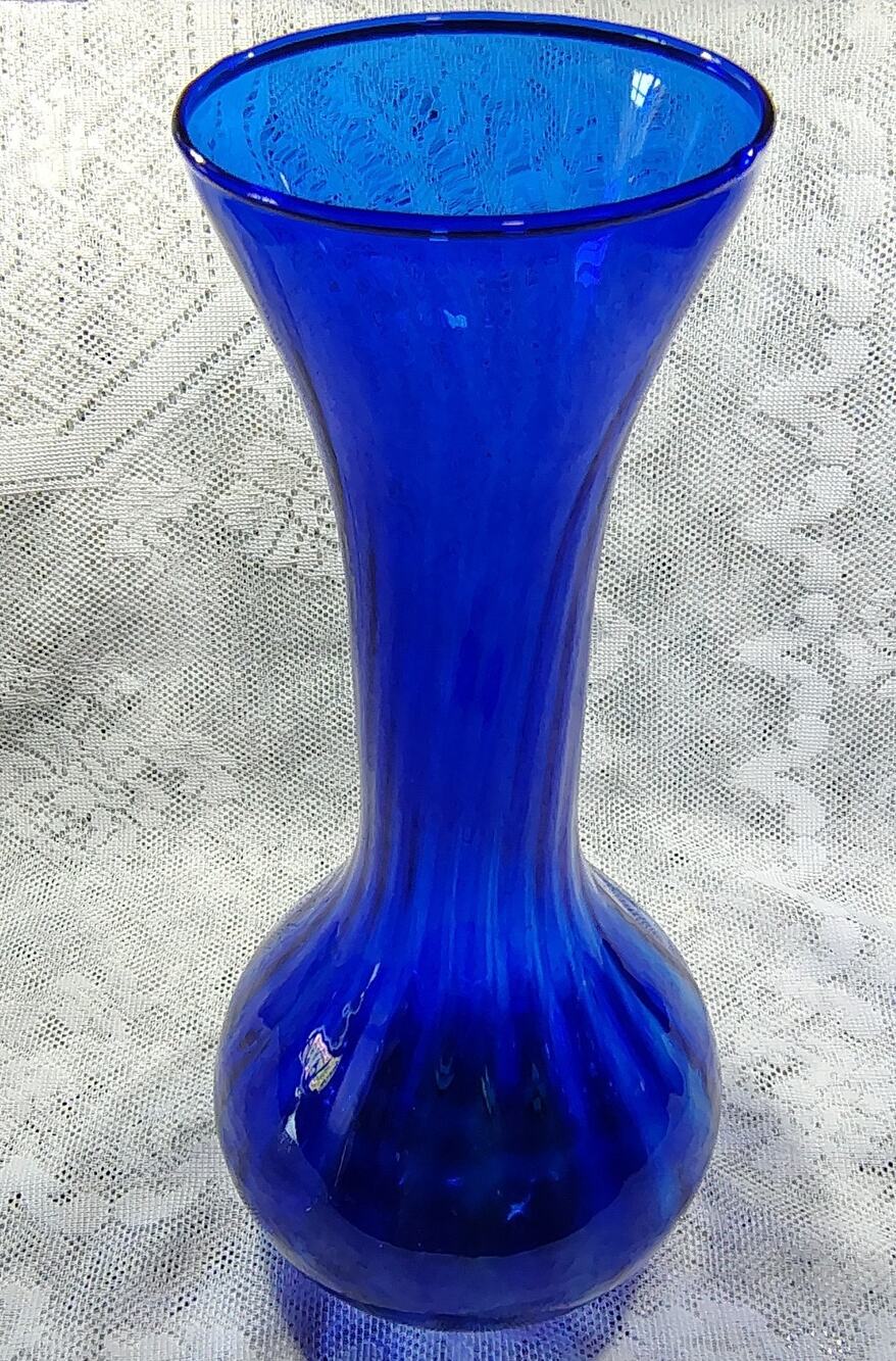 Vintage Blue Cobalt Glass Vase Decorative Glossy Finish Art Glass Home Decor